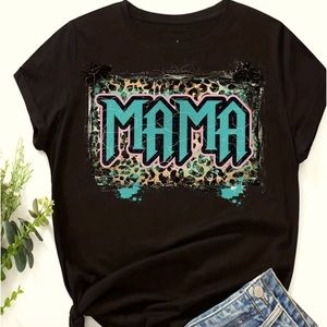 Letter Mama Print T-Shirt, Short Sleeve Crew Neck Casual Top For Spring & Summer
